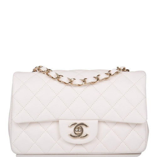 Chanel White Quilted Lambskin Rectangular Mini Classic Flap Bag Light Gold Hardware
