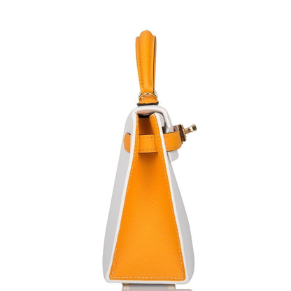 Hermes Horseshoe Stamp (HSS) White and Jaune D'Or Epsom Sellier Kelly 20cm Permabrass Hardware