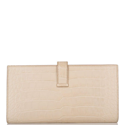 Hermes Beton Matte Alligator Bearn Wallet Palladium Hardware