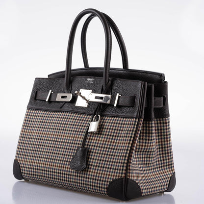 Hermes Birkin 30 Togo And Plaid Wool Lainage Palladium Hardware - 2006, J Square