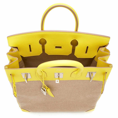 Hermes Birkin 40 HAC Lime & Ficelle Evercolor Toile De Camp Palladium Hardware