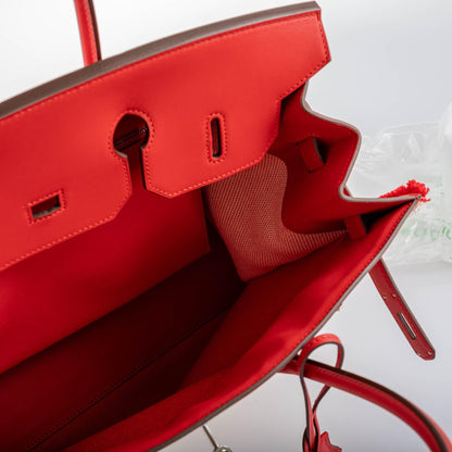 Hermes Fray Fray Birkin 35 Rouge de Cour Swift & Toile H with Palladium Hardware - 2021, Z