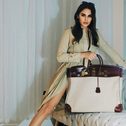 Hermes HAC Birkin 55 Toile & Rouge H Box with Gold Hardware - 1981, K Circle