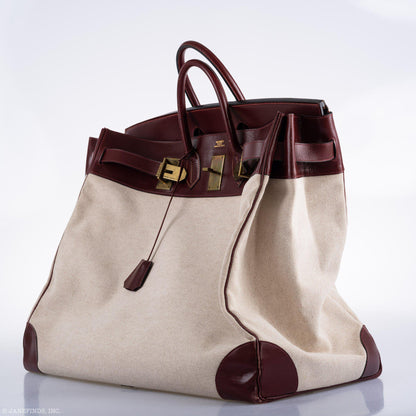 Hermes HAC Birkin 55 Toile & Rouge H Box with Gold Hardware - 1981, K Circle