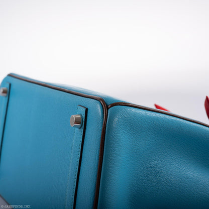 Hermes HSS Birkin 30 Blue Aztec & Havane Chevre with Palladium Hardware - 2011, O Square