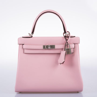 Hermes Kelly 25 Retourne Rose Sakura Swift leather Palladium Hardware - 2019, D