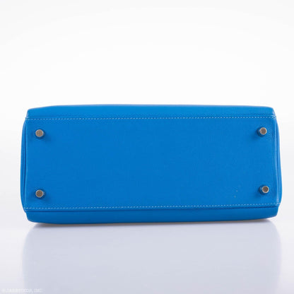 Hermes Kelly 28 Retourne Blue Hydra Evercolor leather Palladium Hardware - 2016, X
