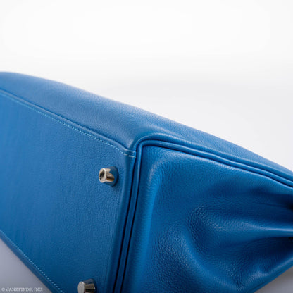 Hermes Kelly 28 Retourne Blue Hydra Evercolor leather Palladium Hardware - 2016, X