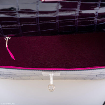 Hermes Kelly 28 Sellier Verso Blue Marine Nilo Crocodile & Rose Scheherazade Palladium Hardware - 2019, D
