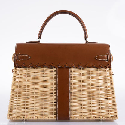 Hermes Kelly 35 Picnic, Wicker & Barenia leather Palladium Hardware - 2018, C