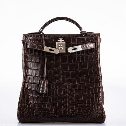 Hermes Kelly Ado 27 Matte Havane Nilo Crocodile with Palladium Hardware - 2001, E Square