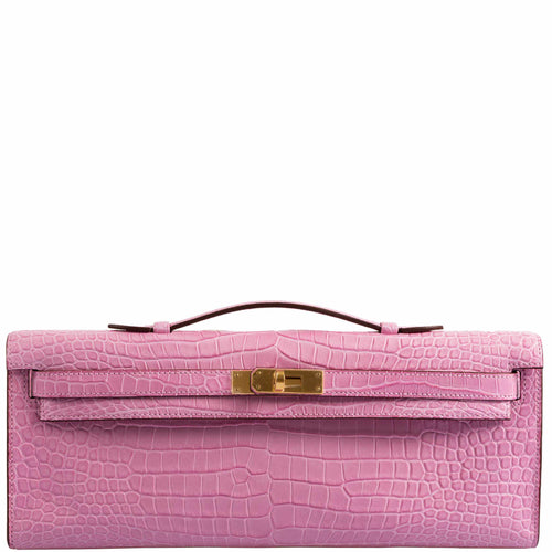 Hermes Kelly Cut Pochette 5P Bubblegum Pink Matte Porosus Crocodile Gold Hardware - 2019, D