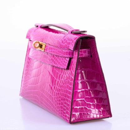 Hermes Kelly Mini Pochette Rose Scheherazade Shiny Alligator Gold Hardware - 2019, D