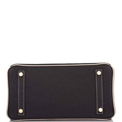 Hermes Birkin 25 Black and Craie Togo Brushed Gold Hardware