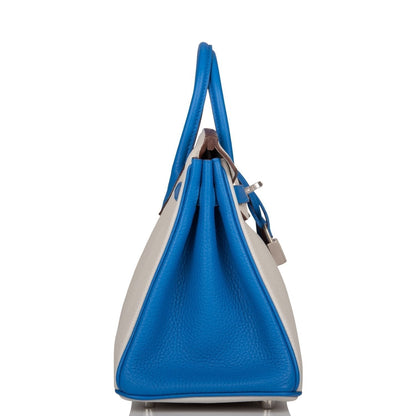 Hermes Birkin 25 Gris Mouette and Mykonos Clemence Brushed Palladium Hardware