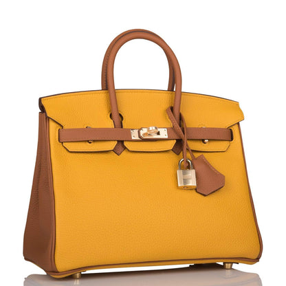 Hermes Birkin 25 Jaune Ambre and Gold Togo Permabrass Hardware
