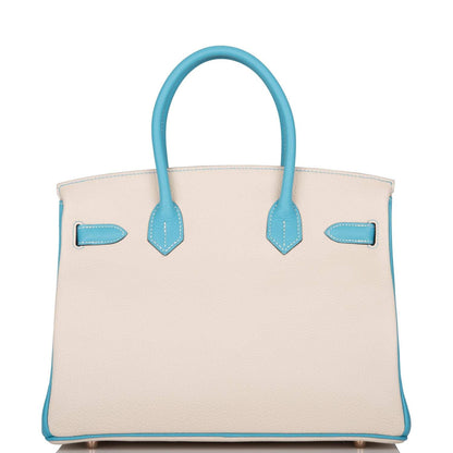 Hermes Birkin 30cm Bi-Color Craie and Bleu Atoll Togo  Rose Gold Hardware