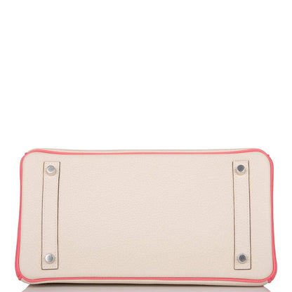 Hermes Birkin 30cm Bi-Color Craie and Rose Lipstick Clemence  Palladium Hardware