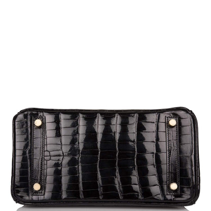 Hermes Black Shiny Niloticus Crocodile Birkin 25cm Gold Hardware