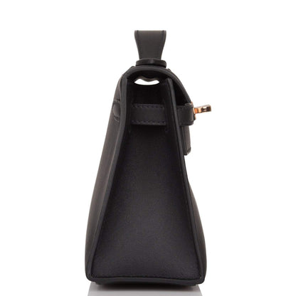 Hermes Black Swift Mini Kelly Pochette Rose Gold Hardware