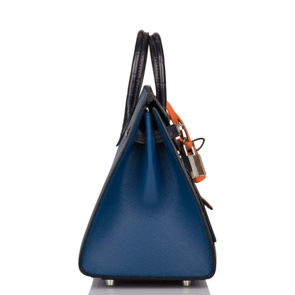 Hermes Bleu Sac Birkin Faubourg 20cm Palladium Hardware