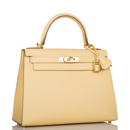 Hermes Jaune Poussin Epsom Sellier Kelly 28cm Gold Hardware