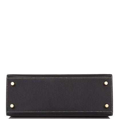 Hermes Kelly 25cm Bi-Color Black and Craie Epsom Sellier Brushed Gold Hardware