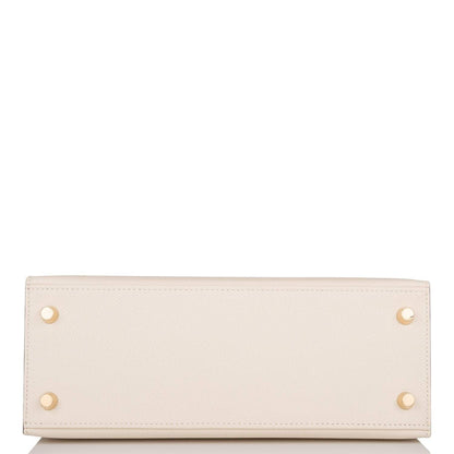 Hermes Kelly 25cm Bi-Color Craie and Etoupe Epsom Sellier  Brushed Gold Hardware
