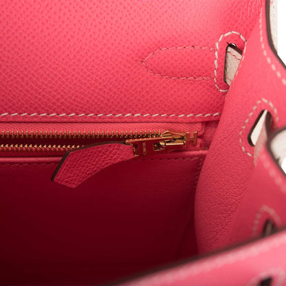 Hermes Kelly 25cm Bi-Color Rose Azalee and Craie Epsom Sellier Brushed Gold Hardware