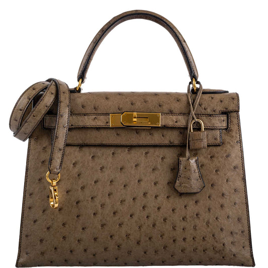 Hermes Kelly 28 Sellier Mousse Ostrich Gold Hardware - Circle W