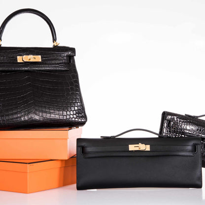 Hermes Kelly Cut Clutch Black Swift leather Gold Hardware