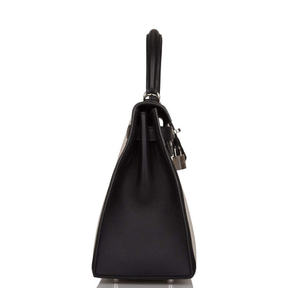 Hermes Kelly Sellier 28 Black Toile and Swift Sellier Palladium Hardware