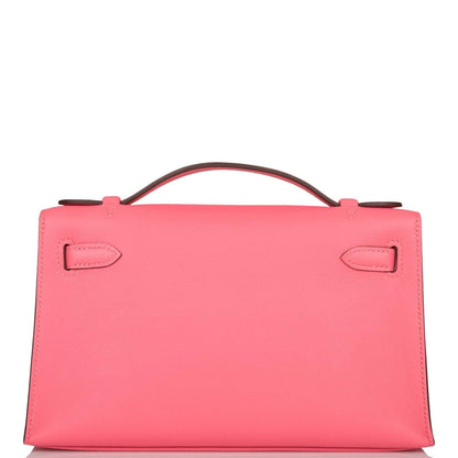 Hermes Rose Azalee Swift Mini Kelly Pochette Gold Hardware