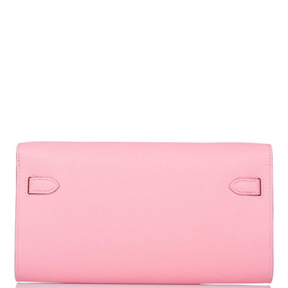 Hermes Rose Confetti Epsom Kelly Wallet To Go Palladium Hardware