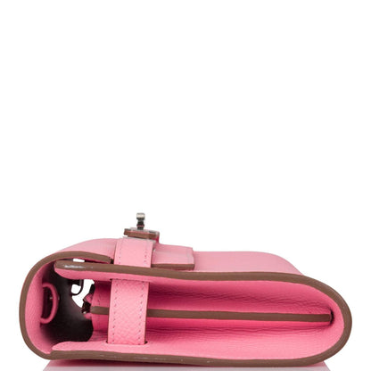 Hermes Rose Confetti Epsom Kelly Wallet To Go Palladium Hardware