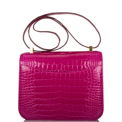Hermes Rose Scheherazade Shiny Alligator Constance 24cm Gold Hardware