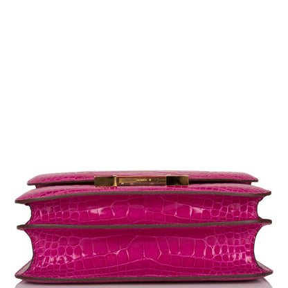 Hermes Rose Scheherazade Shiny Alligator Constance 24cm Gold Hardware