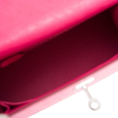 Hermes Rose Tyrien Ostrich Sellier Kelly 25cm Palladium Hardware