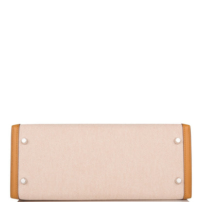 Hermes Sesame Toile and Swift Sellier Kelly 28cm Palladium Hardware