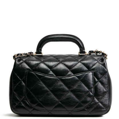 CHANEL Quilted Crinkled Leather Coco Top Handle Flap Bag - Black