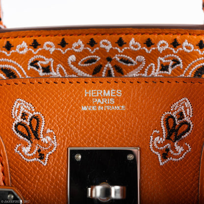 Jay Ahr Vintage 2013 Hermes Birkin 30 Orange Epsom Bandana Embroidery "Rio de Janeiro"