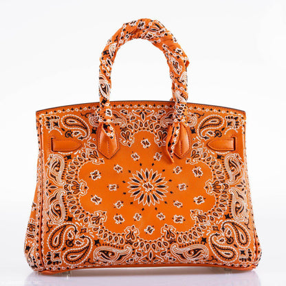 Jay Ahr Vintage 2013 Hermes Birkin 30 Orange Epsom Bandana Embroidery "Rio de Janeiro"