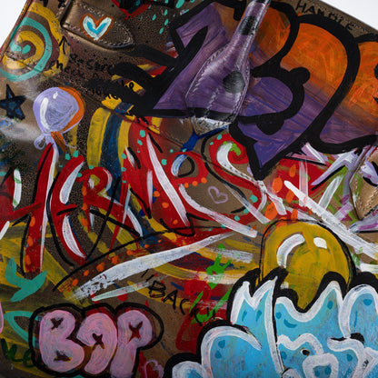 Vintage Hermes ‘Graffiti’ Birkin 35 Custom Painted Box Leather with Gold Hardware - 1998, B Square, Artwork 2021.