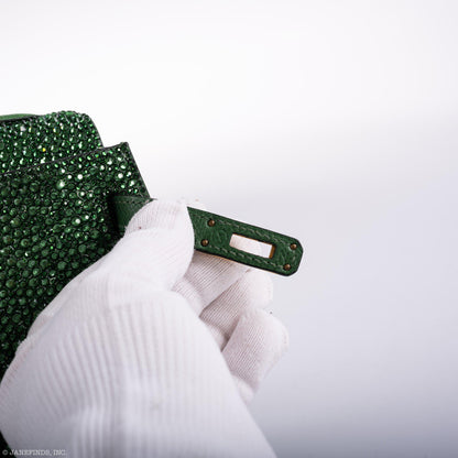 Vintage Hermes Emerald Kelly of Oz with Swarovski Crystals Epsom Gold Hardware