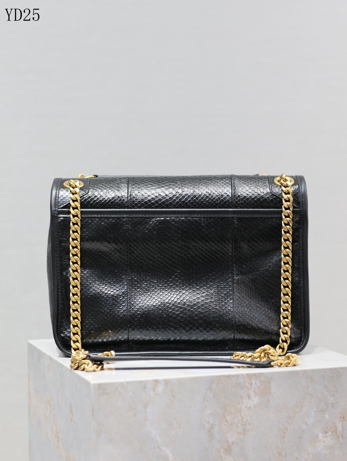 Niki Black Python-Textured Leather Shoulder Bag - 28 cm
