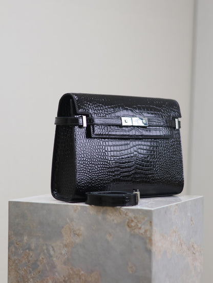 Crocodile-Embossed Leather Chain Bag