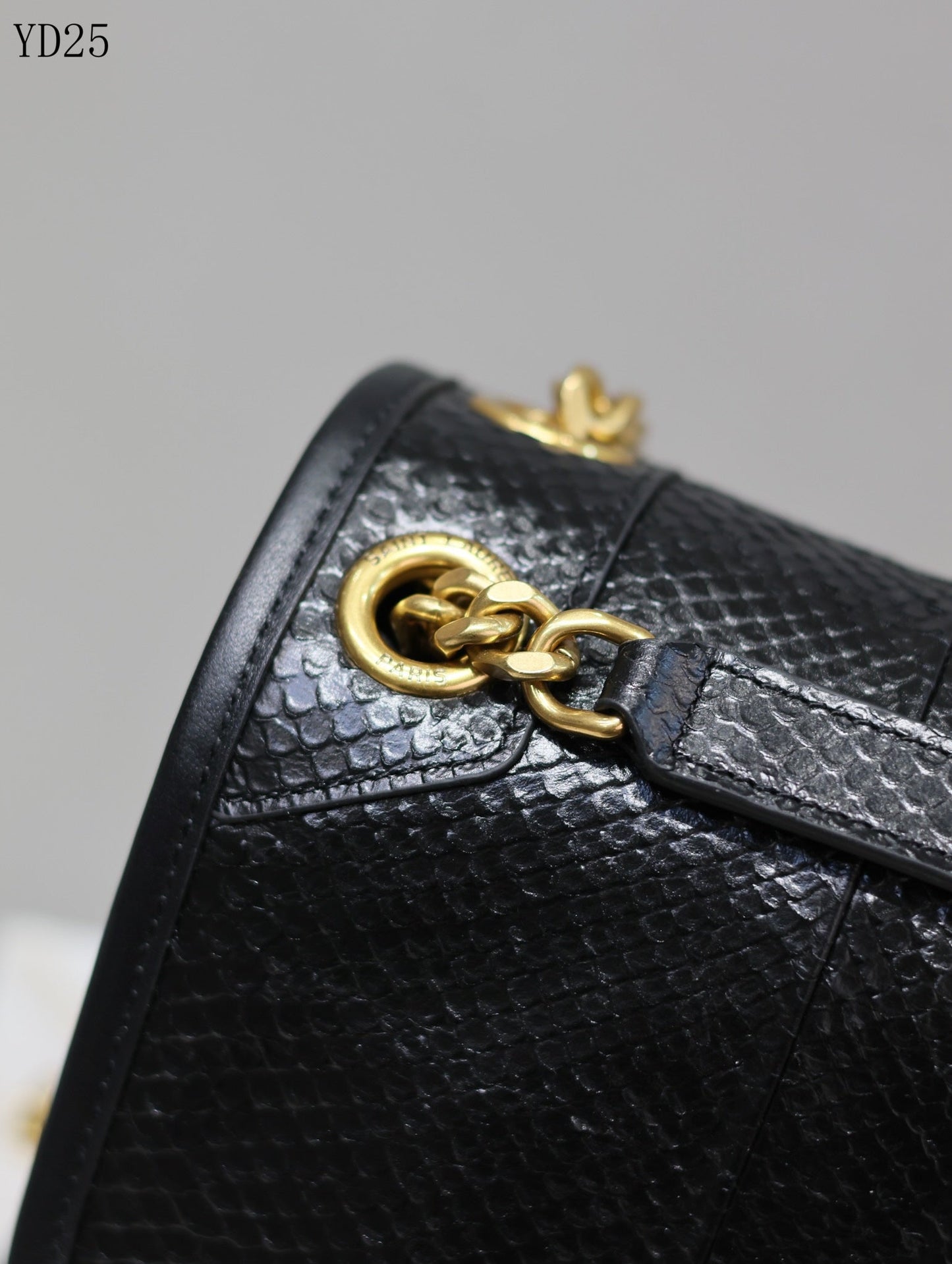 Niki Black Python-Textured Leather Shoulder Bag - 28 cm