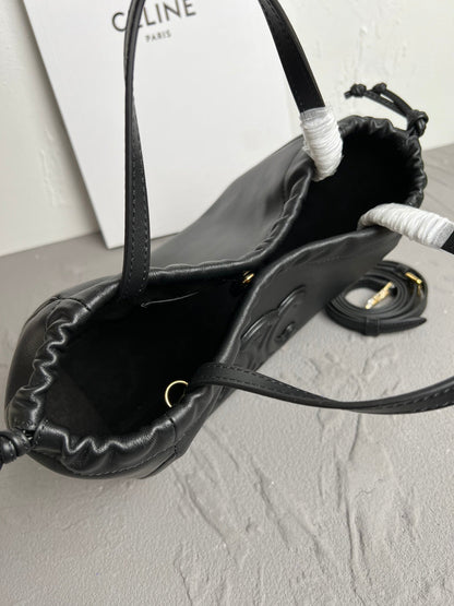 Mini Cuir Cabas Leather Drawstring Bag