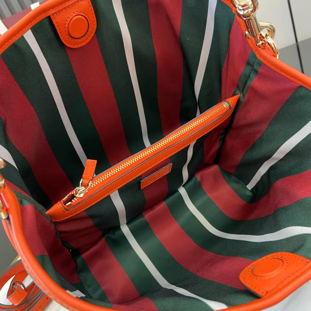 GG Emblem Canvas Shoulder Bag with Orange Leather Trim