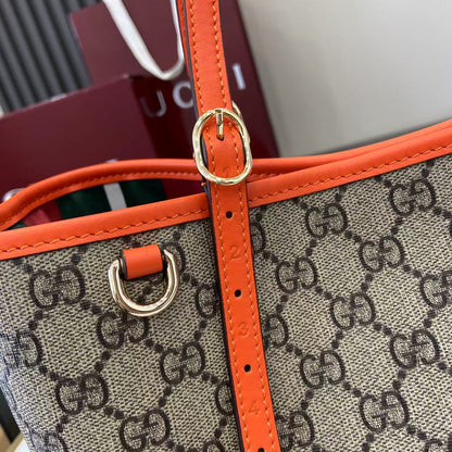 GG Emblem Canvas Tote Bag with Orange Leather Trim